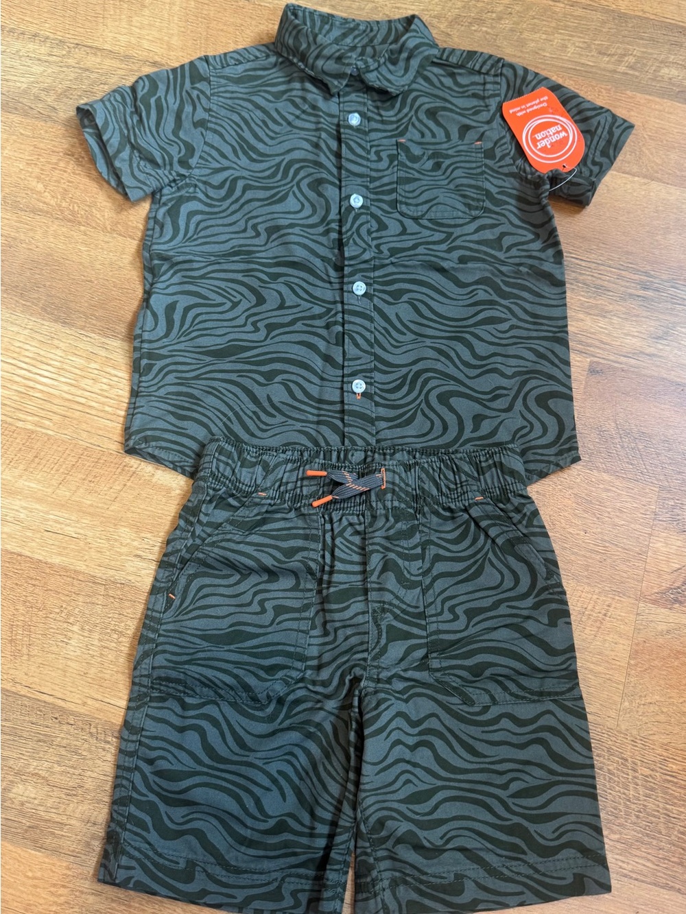 Boys 5t green striped wonder nation button down short sleeve shorts outfit. New